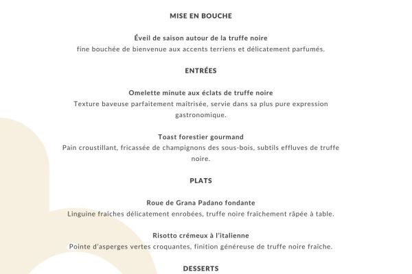 Menu met truffel bij Brasserie des Lacs